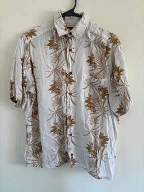 Puritan White Short-Sleeve Button-Down with Brown Leaf Print